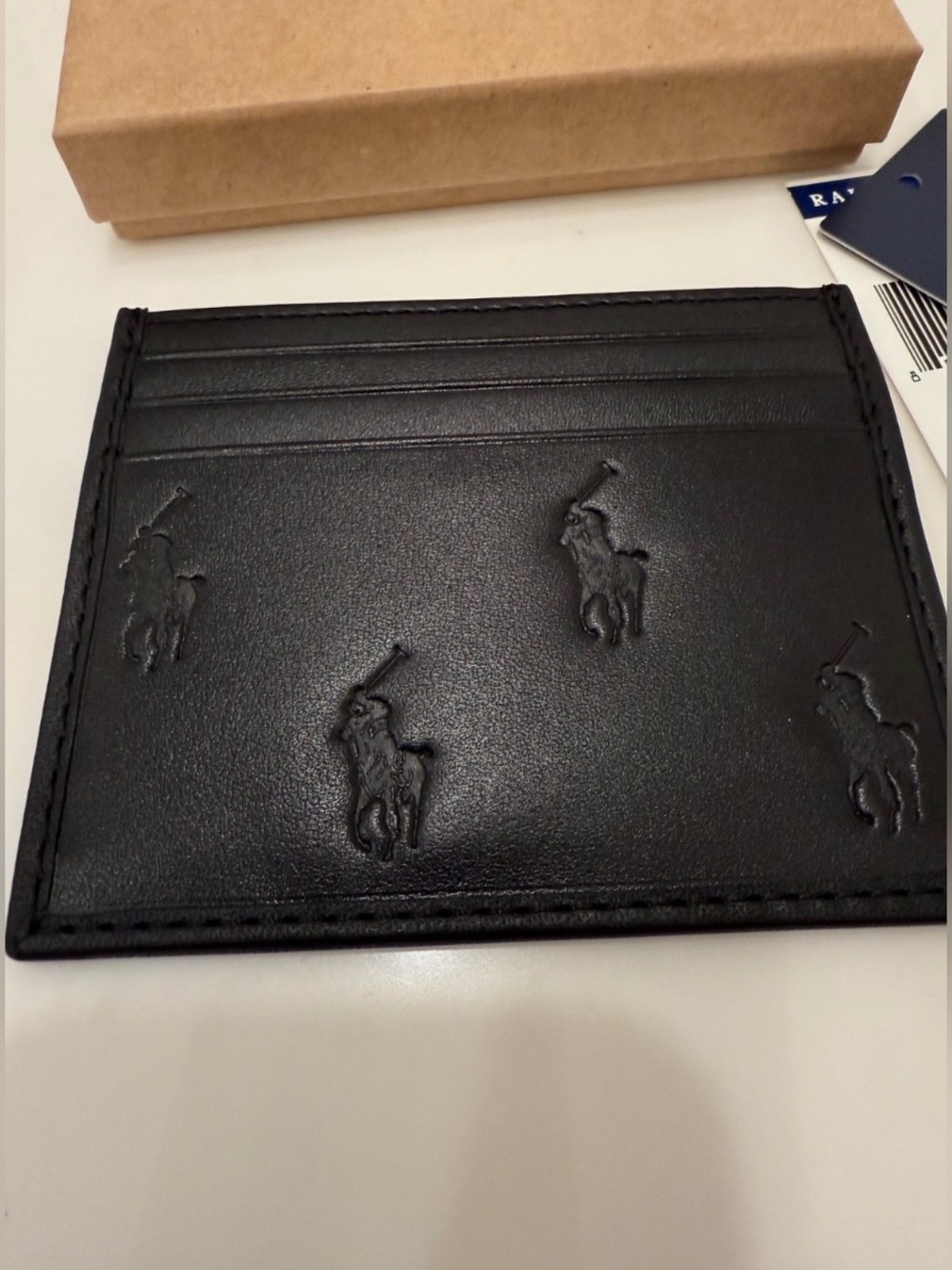 NEW Polo Ralph Lauren ALL OVER PONY Leather Slim Card Case Wallet - BLACK - Picture 2 of 5